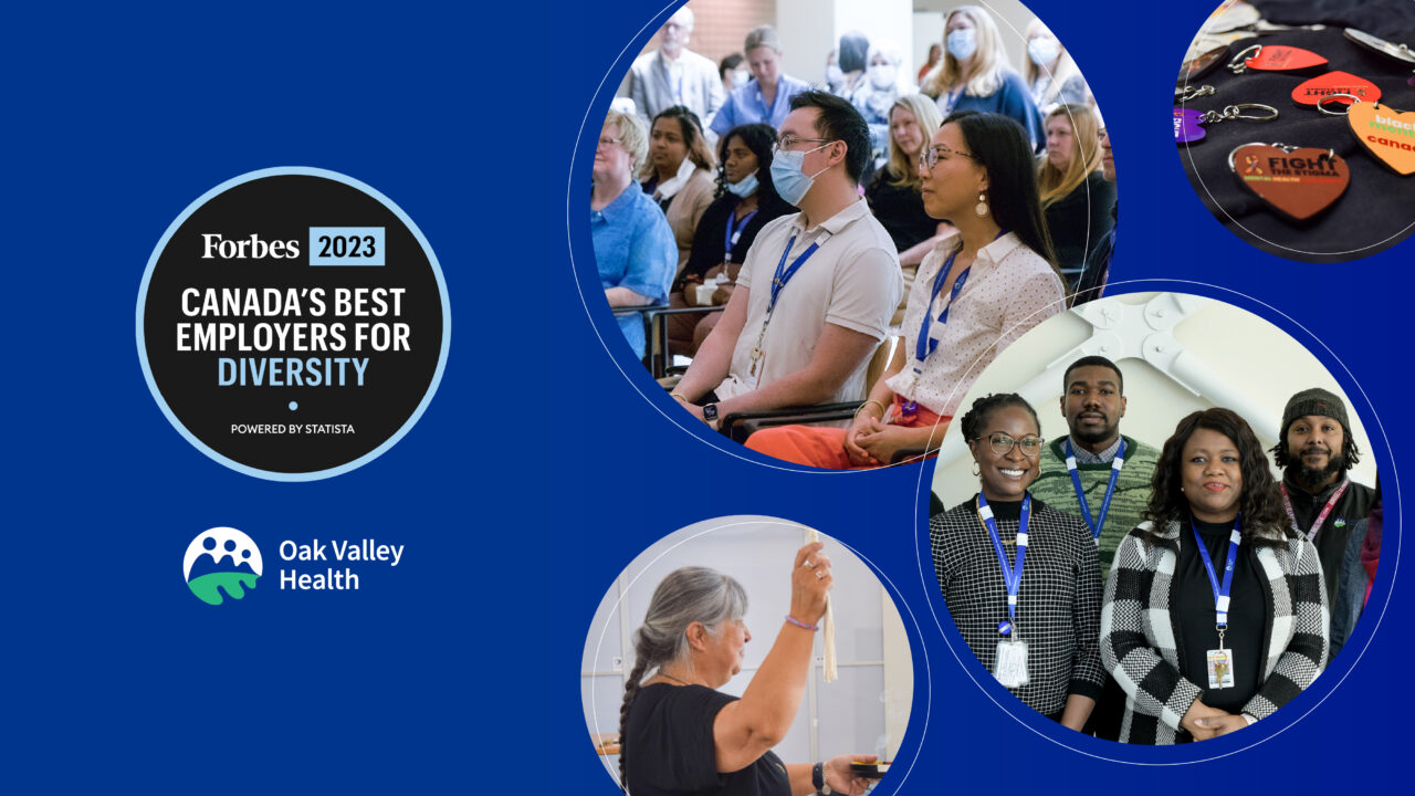 Image collage showing photos of diversity events at Oak Valley Health, with an award logo of 2023's one of the best employers for diversity by Forbes