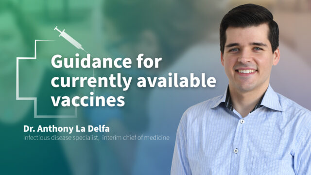 graphic image of oak balley health's infectious disease specialist, Anthony La Delfa, with a title that says 