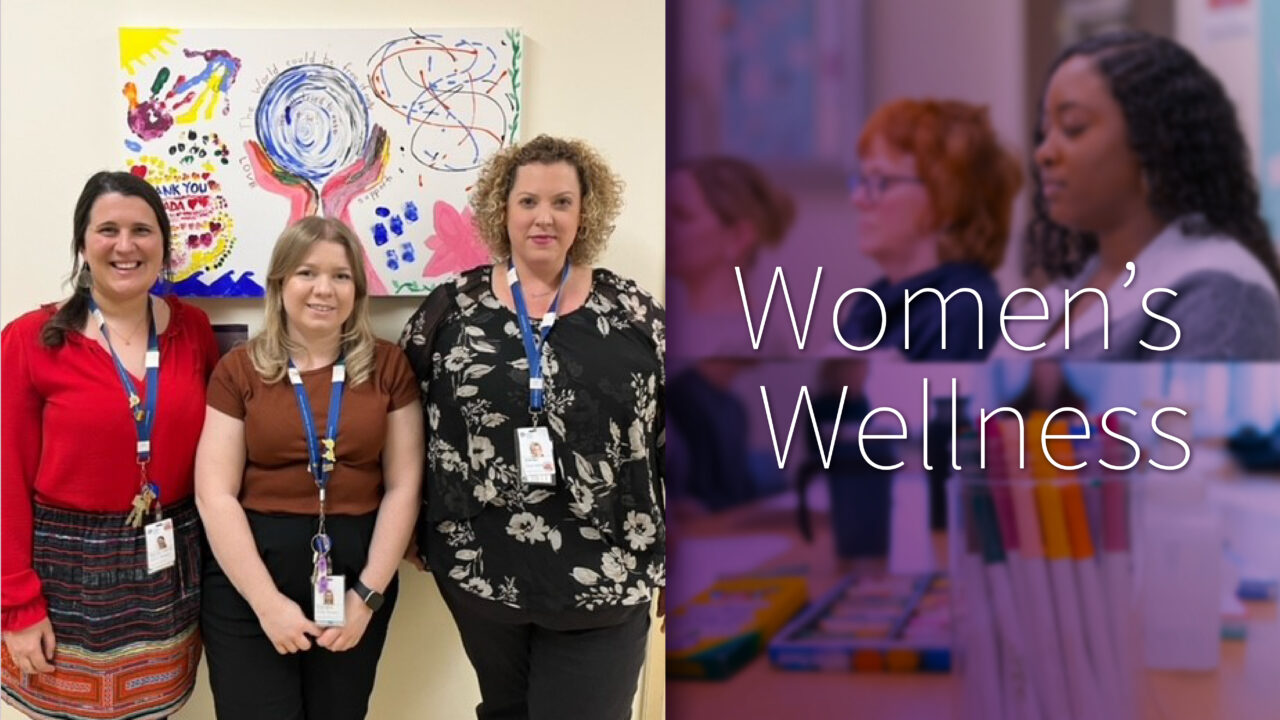 Collage image of clinicians from the oak valley health's women's wellness clinic, with an overlaying text on the right that says 