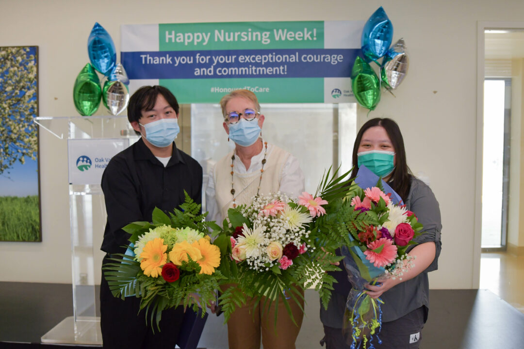 Group photo of Franco Ng, Sue Bonk and Pallas Chan for Nursing Week Award.