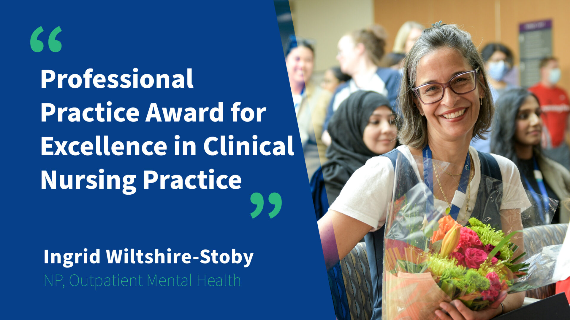 An insert image of Oak Valley Health's nursing week awards winner - Ingrid Wiltshire-Stoby who is an nurse practitioner at the Outpatient Mental Health department of Markham Stouffville Hospital