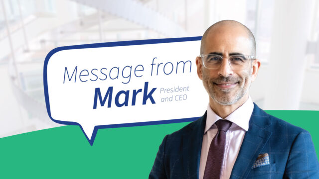 A graphic showing Mark's head shot with the words Message from mark in a speech bubble.