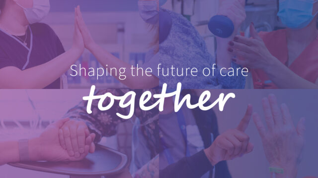 A blue and purple gradient background with images for hands touching and holding each other, includes text that reads