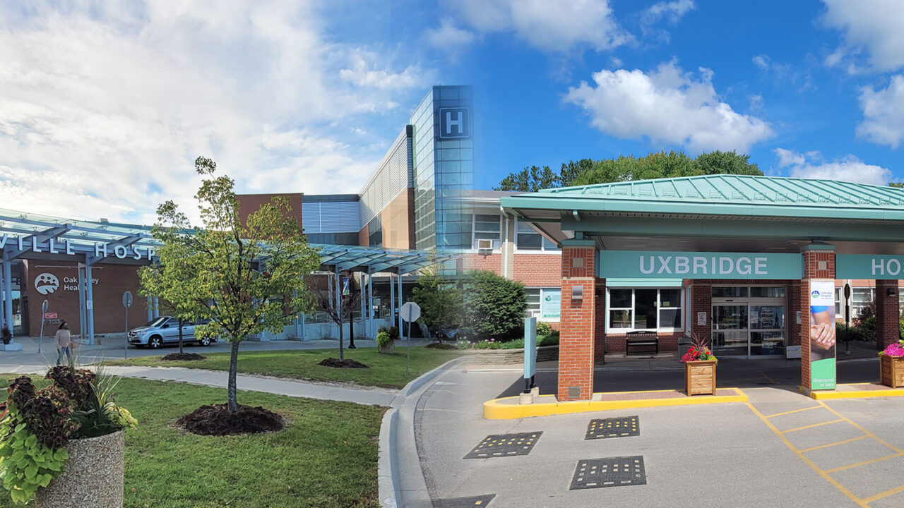 Exterior views of both Markham Stouffville Hospital and Uxbridge Hospital