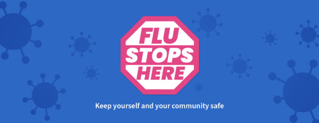 A blue background with a stop sign image that reads 